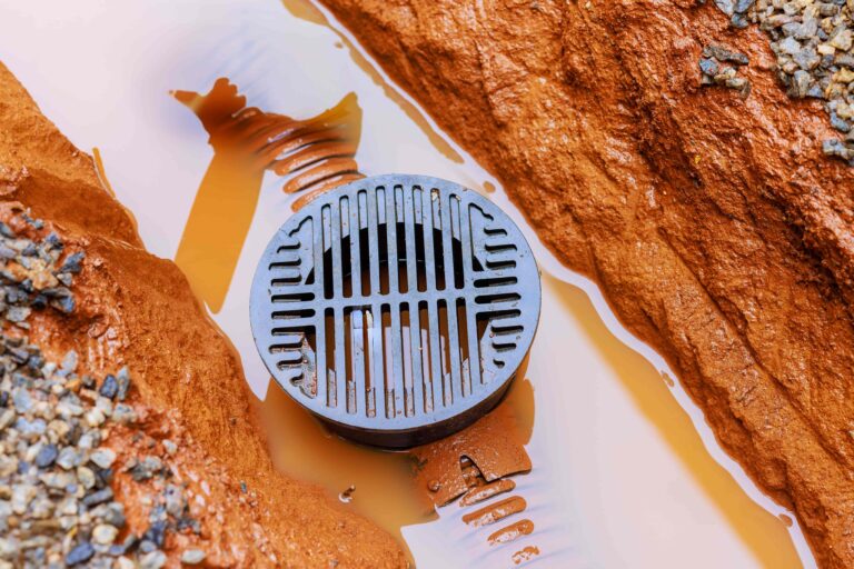 Drainage trench flooding is common, shown by the water pooling around the grate, Blocked Drain Cleaning  -Blocked Drain Cleaning Ashfield