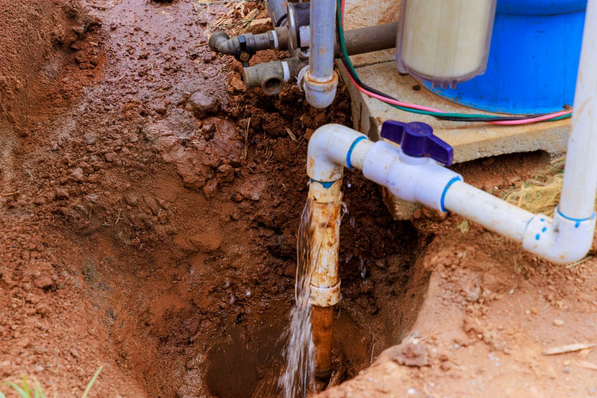 burst pipe in a construction site